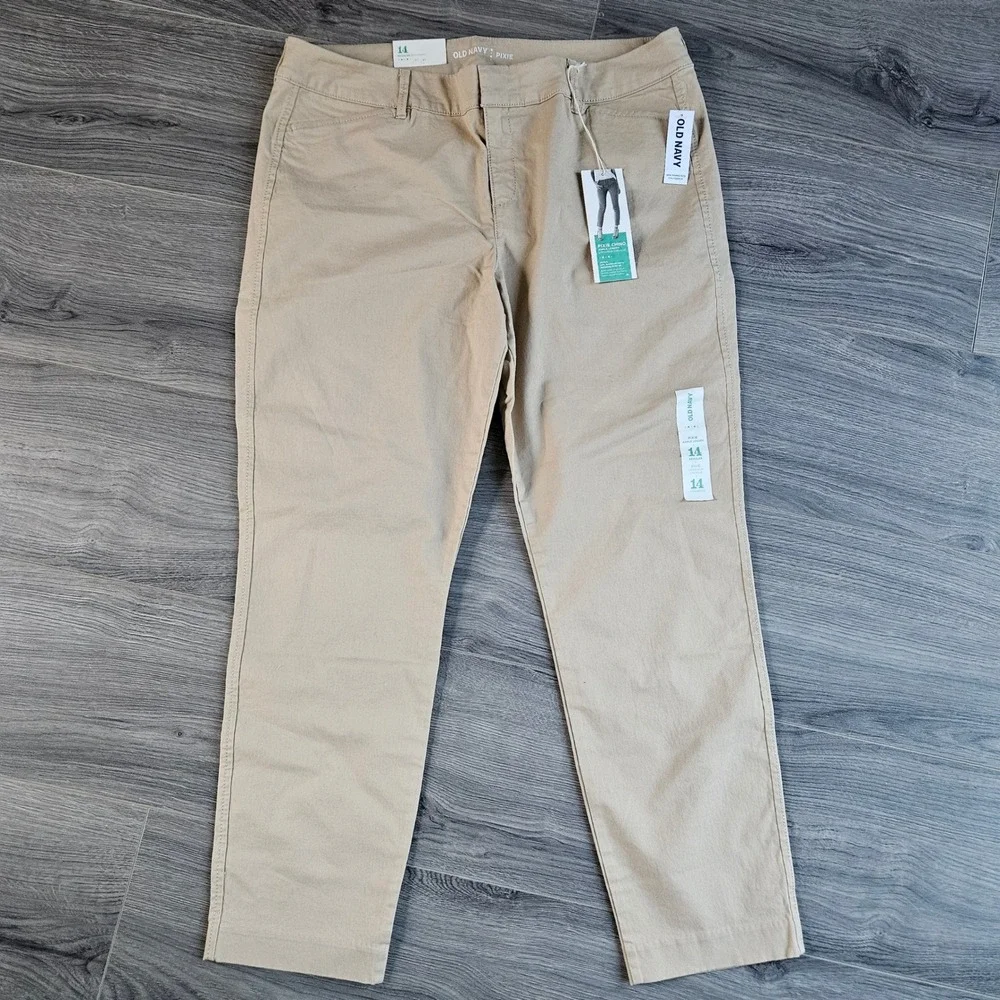 Old Navy Pixie Chino Ankle Pants Womens 14 Tan Khaki Stretch Mid Rise Slim New - Picture 6 of 11